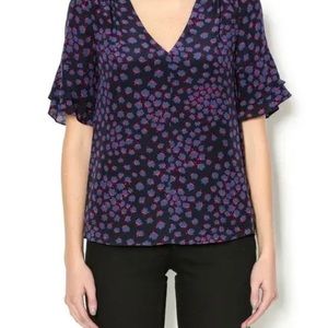 Rebecca Taylor Aster Floral Silk Blouse Top Navy Size 0 Retail $275 | NWT